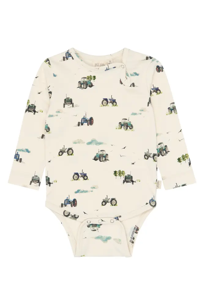 Petit Piao Star Langærmet Body - Eggnog Tractor - 80 CM