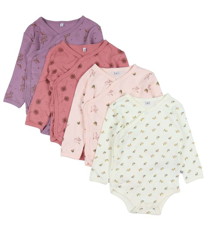 Pippi Baby Slå-om Bodyer l/æ - 4-pak - Dusty Rose