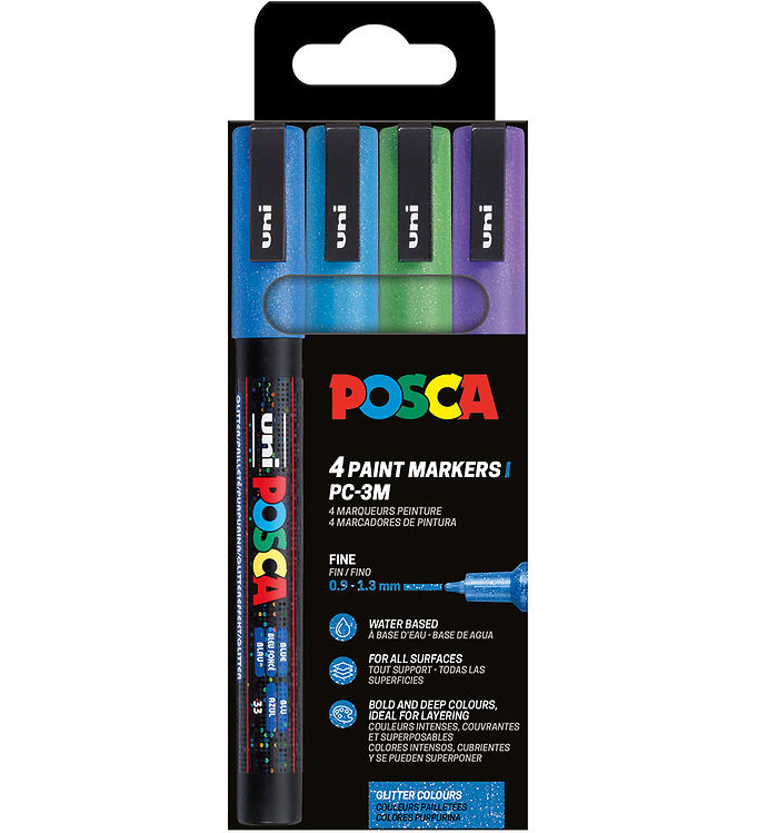 Posca Tuscher - PC-3M - 4 stk. - Blå/Grøn/Lilla m. Glimmer Posca Tuscher - PC-3M - 4 stk. - Blå/Grøn/Lilla m. Glimmer