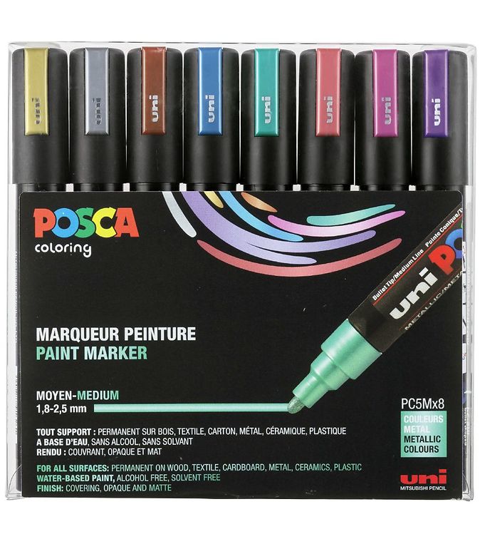 Posca Tuscher - PC-5M - 8 stk. - Metallisk Multifarvet Posca Tuscher - PC-5M - 8 stk. - Metallisk Multifarvet