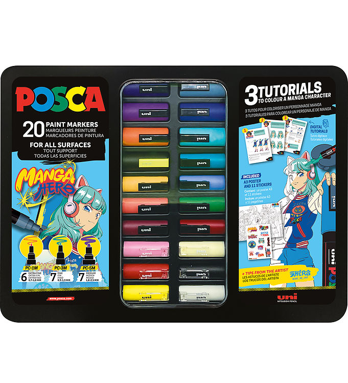 Posca Tuscher m. Metalkasse - 20 stk. - Manga Hero