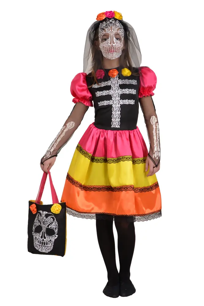 Skull flower girl kostume - MULTI - 5-7 ÅR Skull flower girl kostume - MULTI - 5-7 ÅR