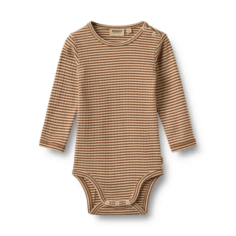 Wheat Freddie Langærmet Body - Warm Hazel Stripe - 68