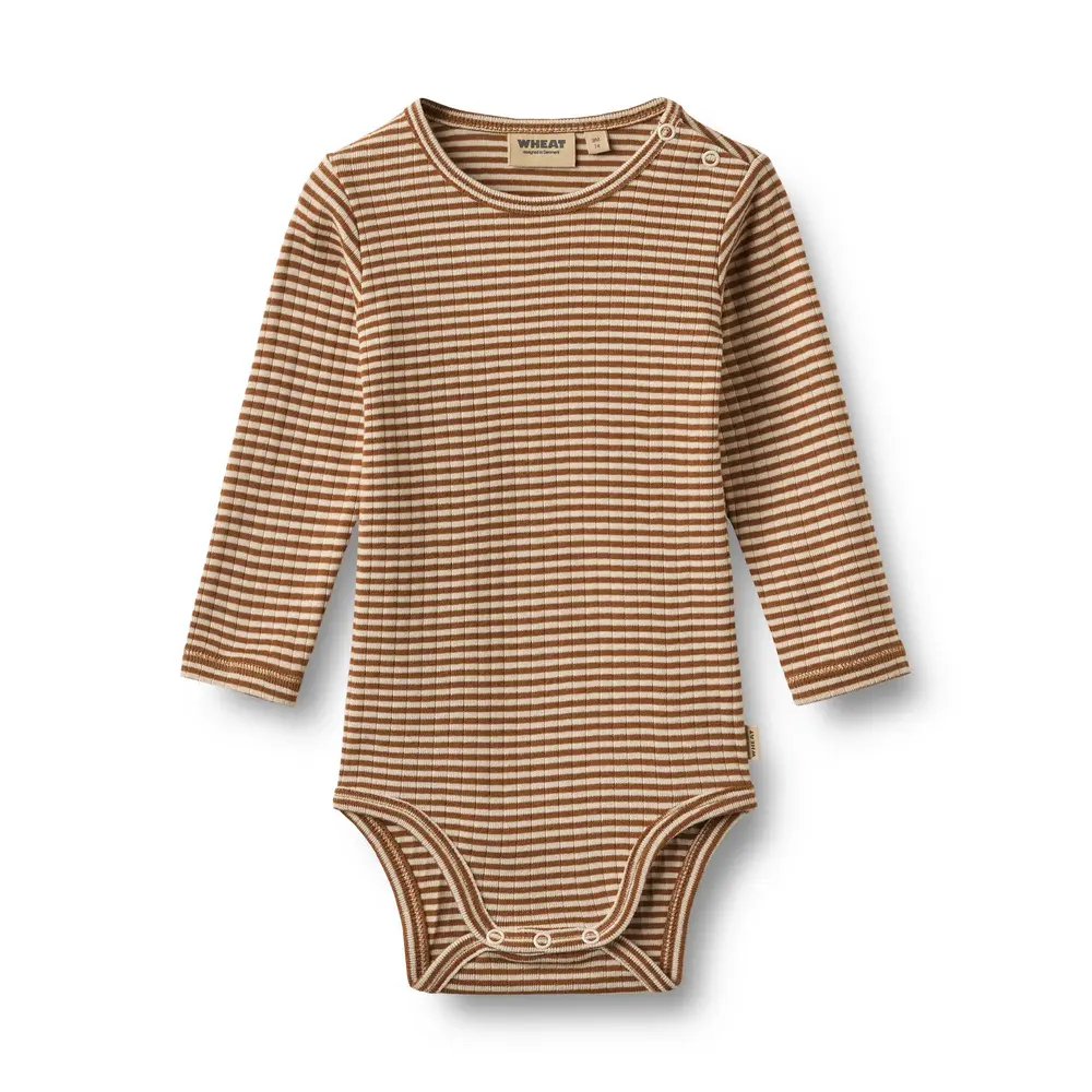 Wheat Freddie Langærmet Body - Warm Hazel Stripe - 68