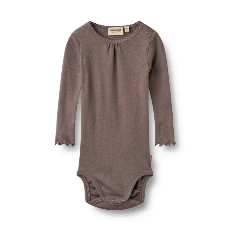 Wheat Lotta Rib Langærmet Body - Plum Truffle - 62