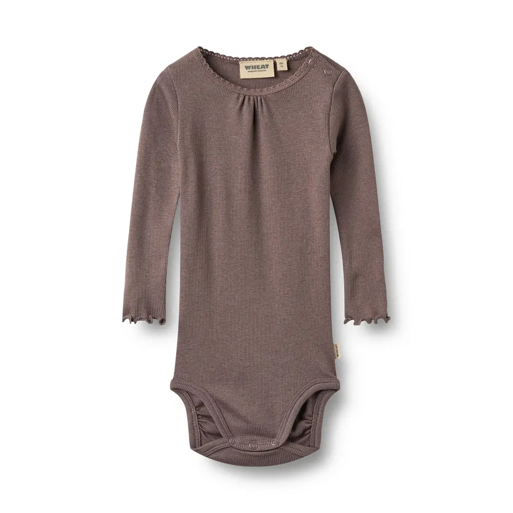Wheat Lotta Rib Langærmet Body - Plum Truffle - 62 Wheat Lotta Rib Langærmet Body - Plum Truffle - 62