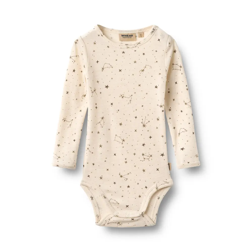 Wheat Lucca Langærmet Uld Body - Eggshell Stars - 74 Wheat Lucca Langærmet Uld Body - Eggshell Stars - 74