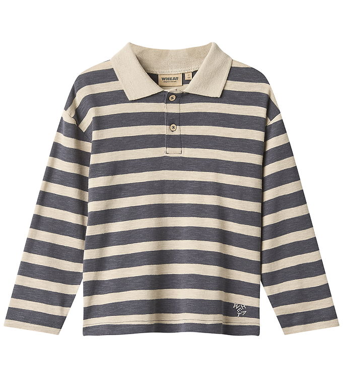 Wheat Polobluse - Fred - Greyblue Stripe Wheat Polobluse - Fred - Greyblue Stripe