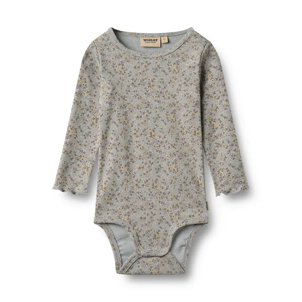Wheat Regitza Langærmet Body - Slightly Blue Flowers - 62 Wheat Regitza Langærmet Body - Slightly Blue Flowers - 62