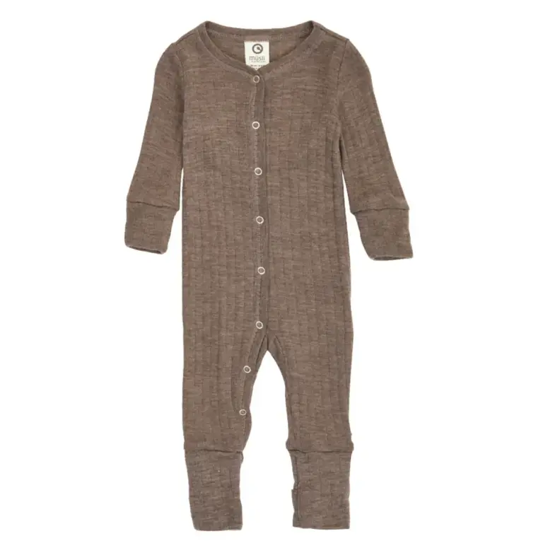Woolly heldragt med fødder - Walnut melange - 74