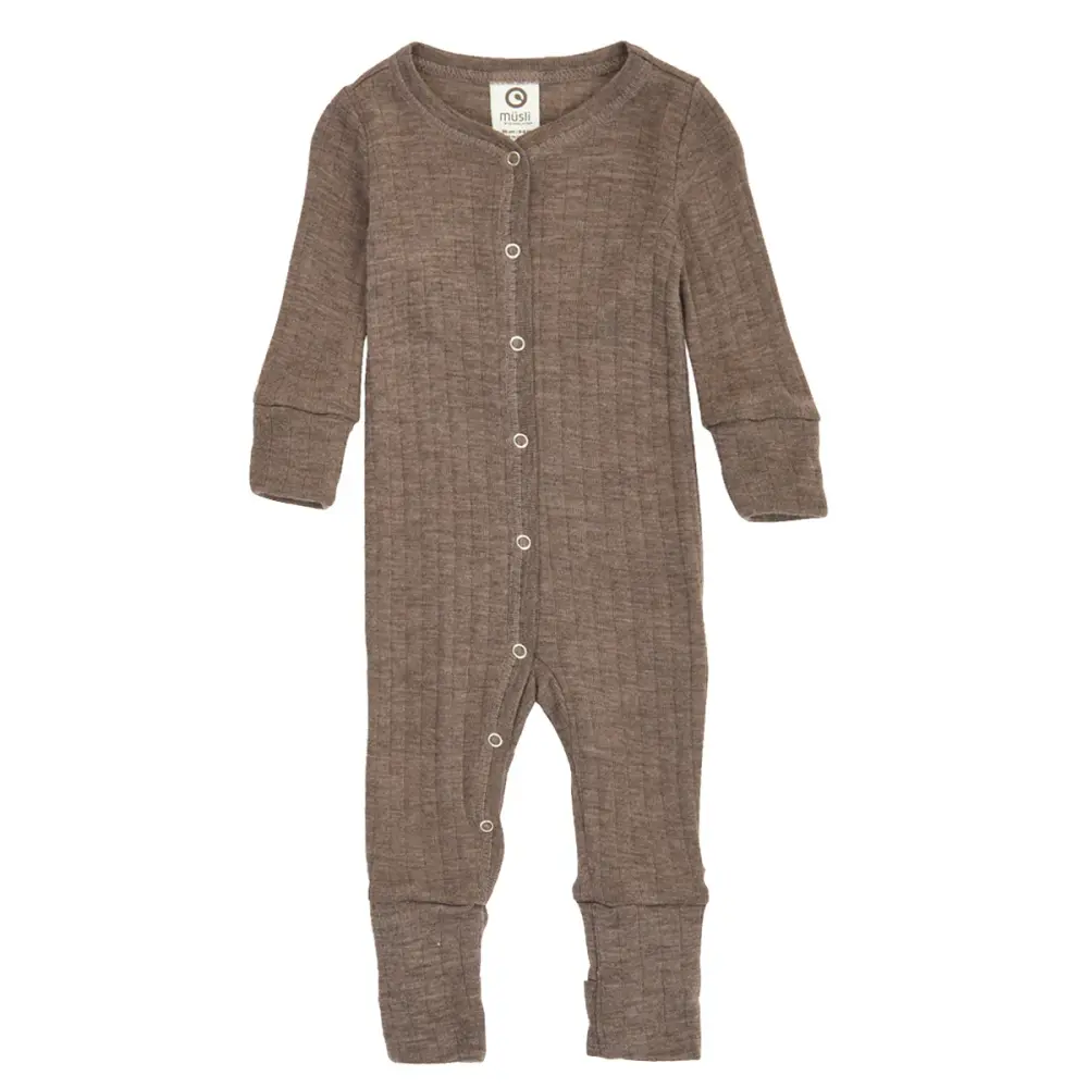 Woolly heldragt med fødder - Walnut melange - 74