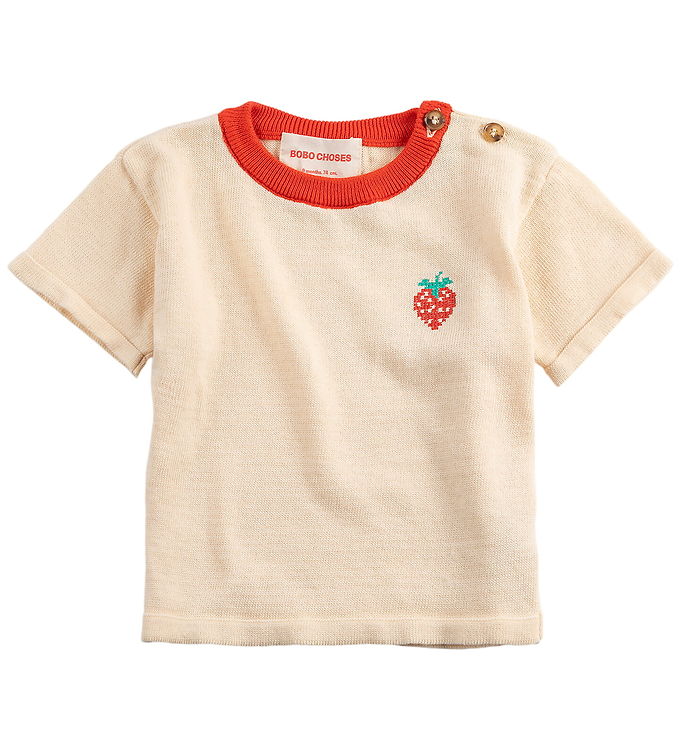 Bobo Choses T-shirt - Strik - Pixel Strawberry - Offwhite