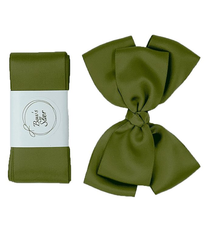 By Stær Dåbsbånd m. Sløjfe - Satin - Double Bow - Moss By Stær Dåbsbånd m. Sløjfe - Satin - Double Bow - Moss
