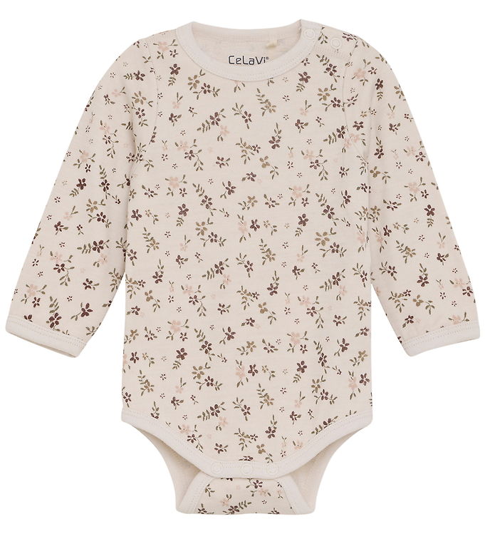 CeLaVi Body l/æ - Uld/Viskose - Marron m. Blomster CeLaVi Body l/æ - Uld/Viskose - Marron m. Blomster