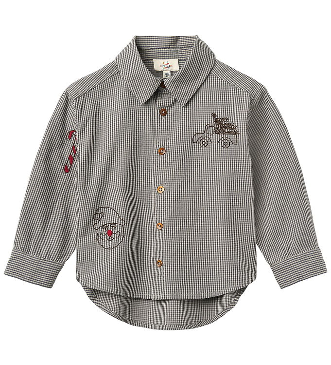 Copenhagen Colors Skjorte - Grey Check Comb m. Broderi