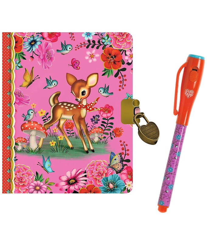 Djeco Dagbog m. Lås & Magisk Pen - Fiona Hewitt - Bambi/Blomst Djeco Dagbog m. Lås & Magisk Pen - Fiona Hewitt - Bambi/Blomst