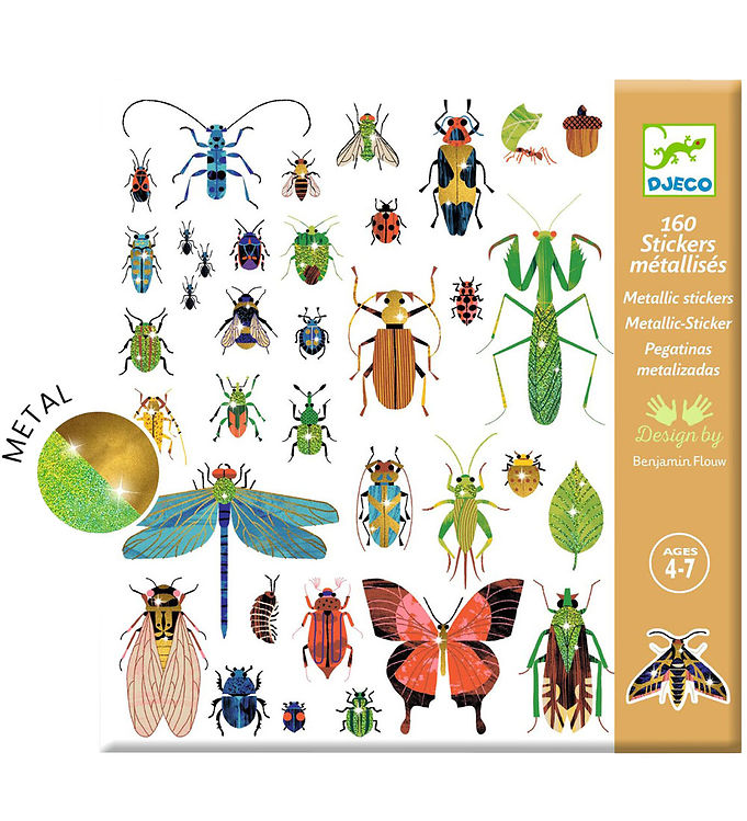 Djeco Klistermærker - Metallic - 160 stk. - Insekter