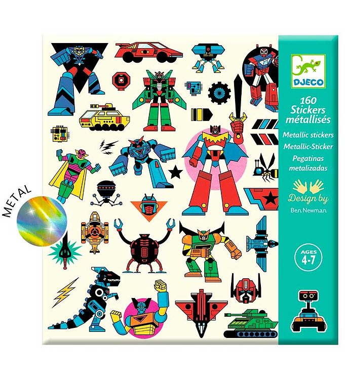 Djeco Klistermærker - Metallic - 160 stk. - Robots Djeco Klistermærker - Metallic - 160 stk. - Robots
