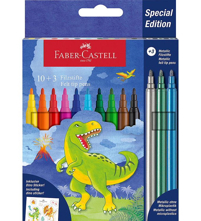 Faber-Castell Tuscher - 10+3 stk. - Dinosaur - Metallic