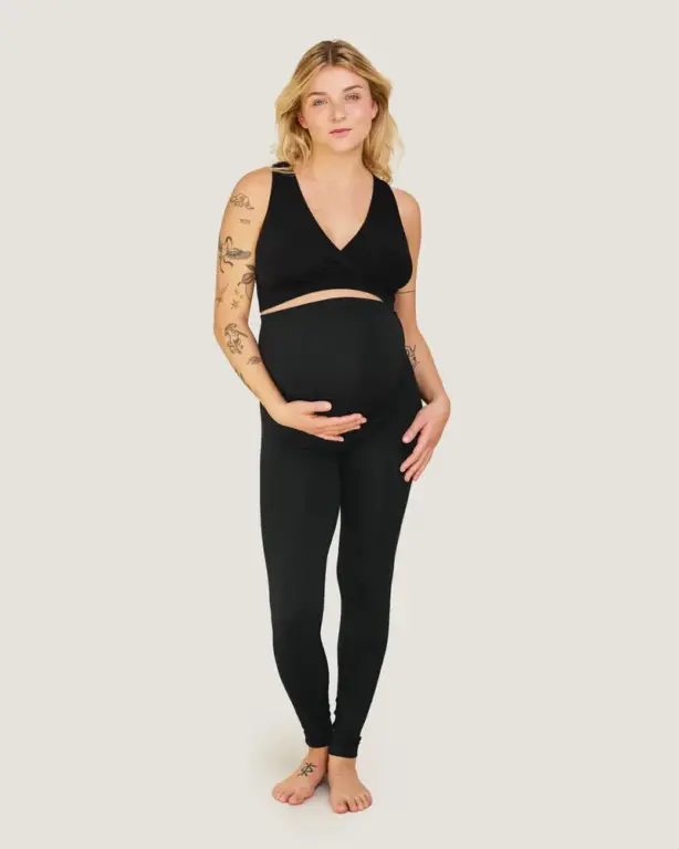 Graviditets Leggings Med Støtte - Sort - Large