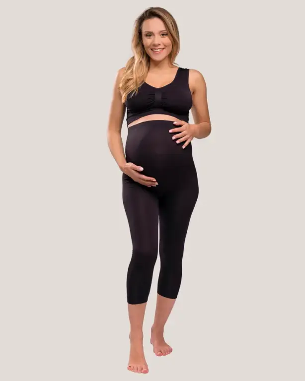 Graviditets leggings m. støtte 3/4 længde sort l - Large