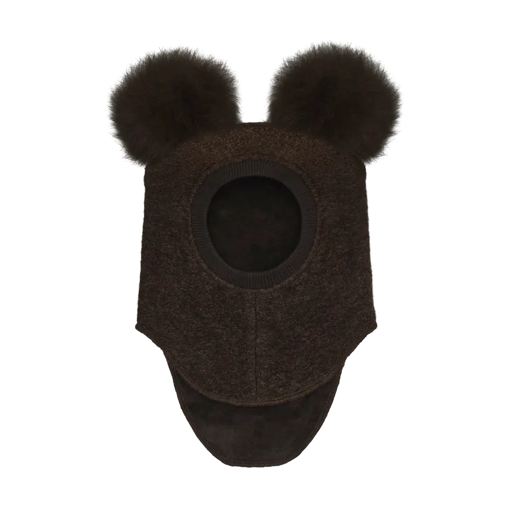 Huttelihut Elefanthue M. Alpaca Pompoms - Dark Brown Melange - 48 Huttelihut Elefanthue M. Alpaca Pompoms - Dark Brown Melange - 48