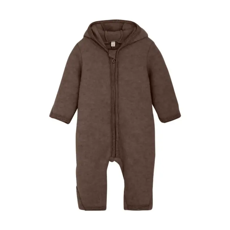 Huttelihut Køredragt M. Ører Uld Fleece - Brown Melange - 98