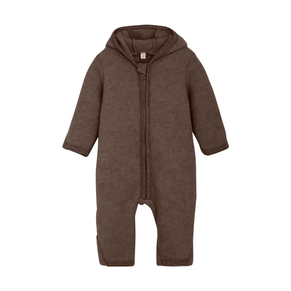 Huttelihut Køredragt M. Ører Uld Fleece - Brown Melange - 98