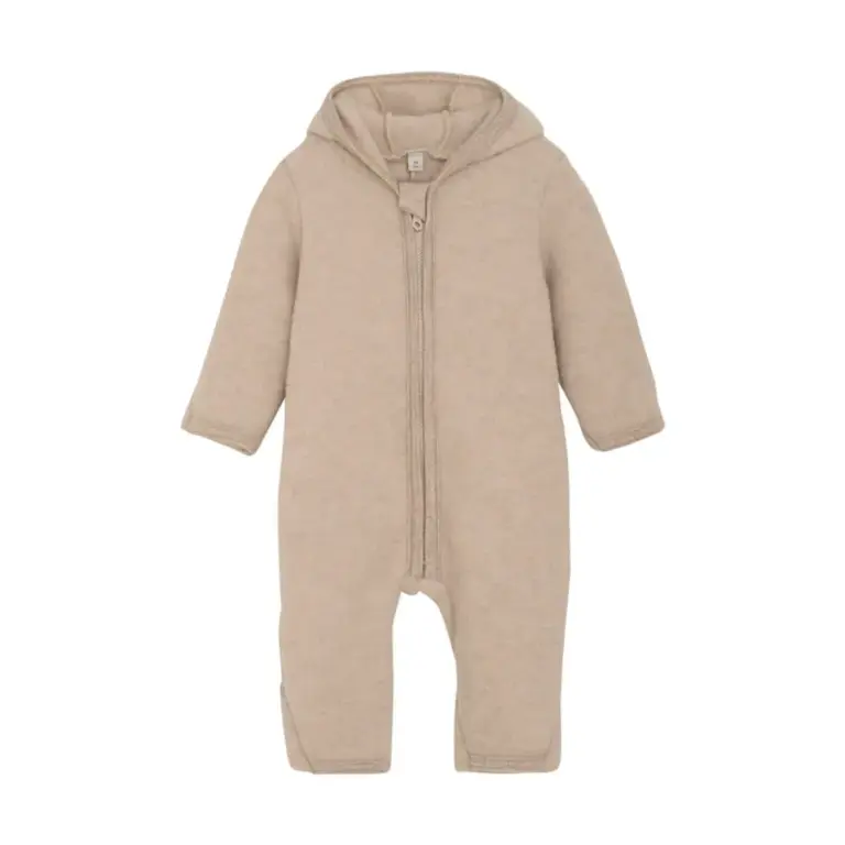 Huttelihut Køredragt M. Ører Uld Fleece - Camel Melange - 98