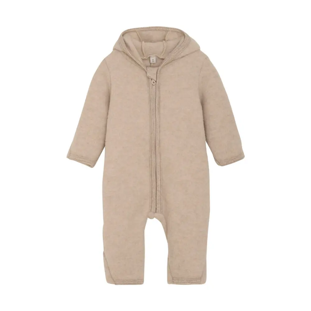 Huttelihut Køredragt M. Ører Uld Fleece - Camel Melange - 98