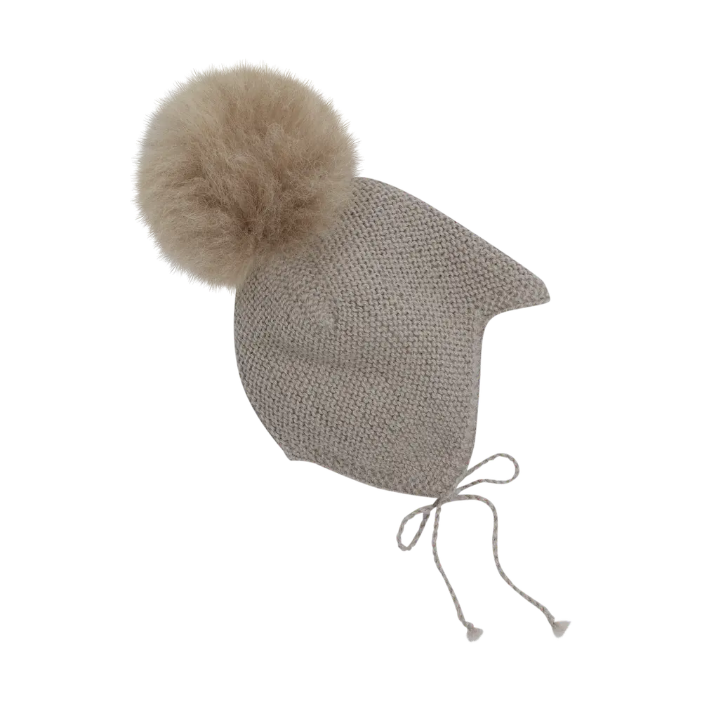 Huttelihut Uldstrikket Alpaca Hjelm m. Pompom - Atmosphere - 40 Huttelihut Uldstrikket Alpaca Hjelm m. Pompom - Atmosphere - 40