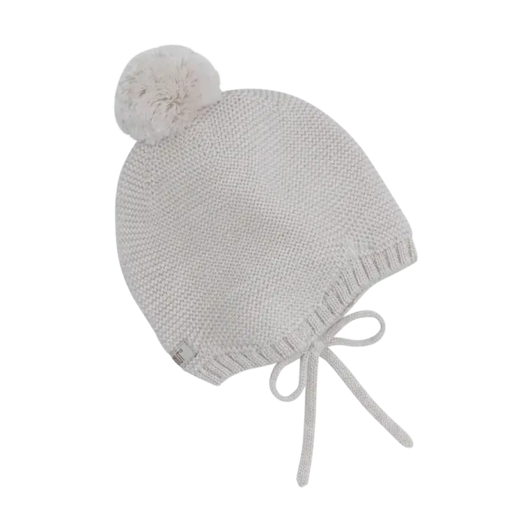 Huttelihut Uldstrikket Hjelm m. Pompom - Sand Melange - 48