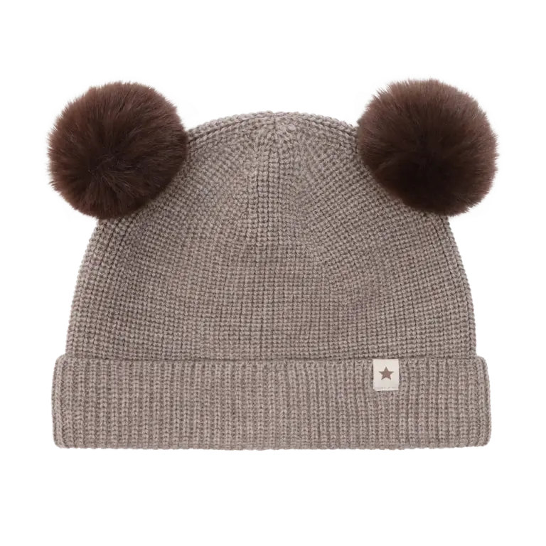 Huttelihut Uldstrikket Hue m. Pompoms - Cinder Melange - 48