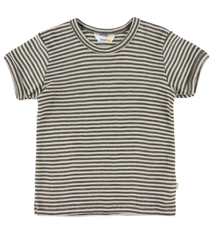 Joha T-shirt - Uld/Silke - Rib - Mørkebrun/Stribet