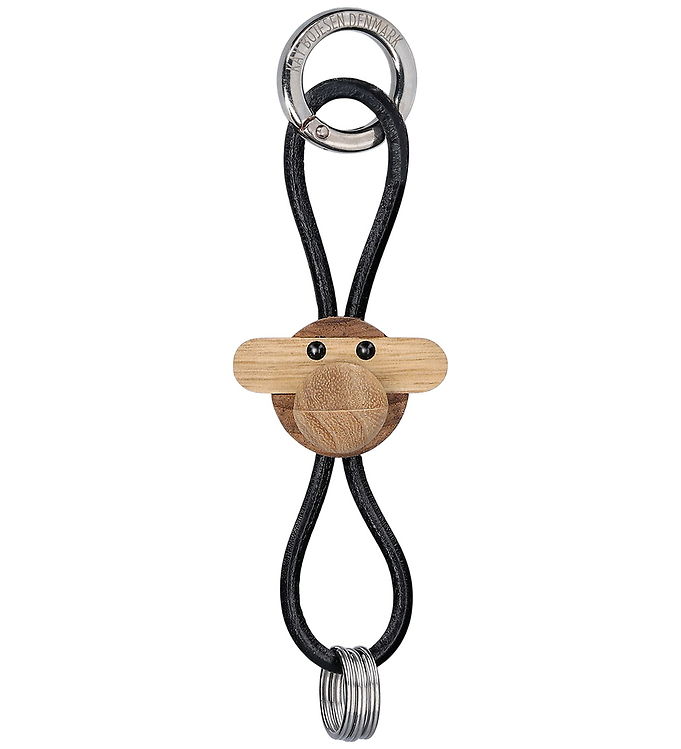 Kay Bojesen Nøglering - Abe/Sølv - Sort Læder Teak/Limba
