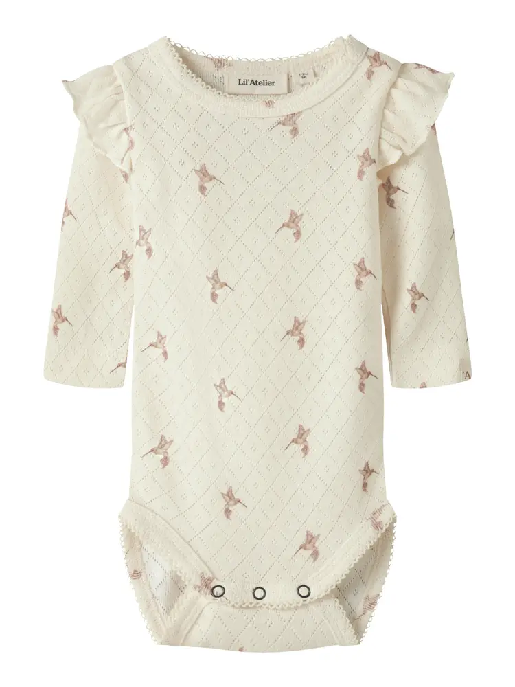 Lil' Atelier Rachello Tyl Langærmet Slim Body - Turtledove - 62