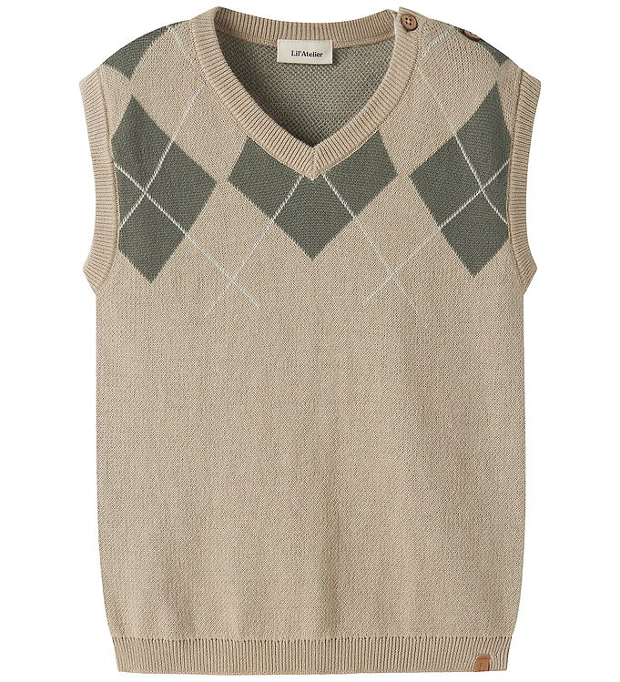 Lil' Atelier Vest - Strik - NmmRonan - White Pepper/MULLED BASIL