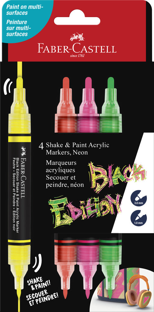 Marker Faber-Castell 4 Neon Black Edition Shake & Paint 2I1 Marker Faber-Castell 4 Neon Black Edition Shake & Paint 2I1