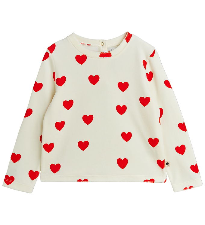 Mini Rodini Bluse - Velour - Hearts - Hvid Mini Rodini Bluse - Velour - Hearts - Hvid
