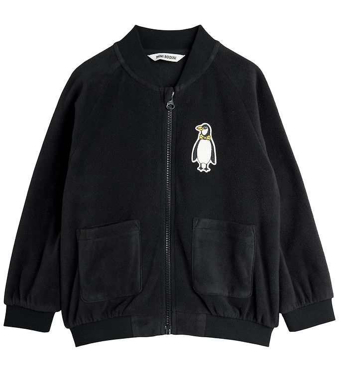 Mini Rodini Fleecejakke - Penguin Patch - Sort Mini Rodini Fleecejakke - Penguin Patch - Sort