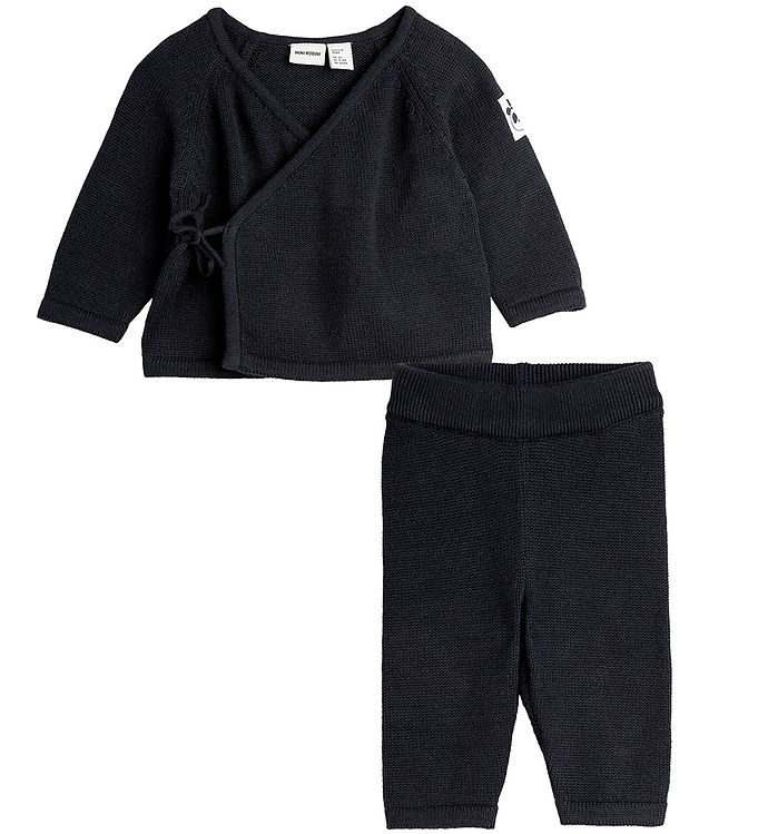 Mini Rodini Sæt - Bluse/Bukser - Strik - Sort Mini Rodini Sæt - Bluse/Bukser - Strik - Sort