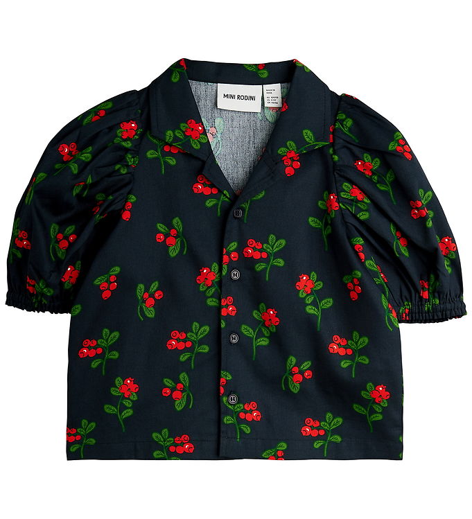 Mini Rodini Skjortebluse - Sort m. Tyttebær