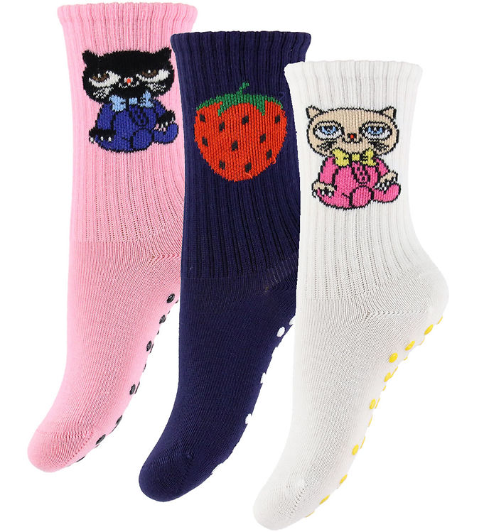 Mini Rodini Strømper m. Dupper - 3-pak - Cats - Multi Mini Rodini Strømper m. Dupper - 3-pak - Cats - Multi