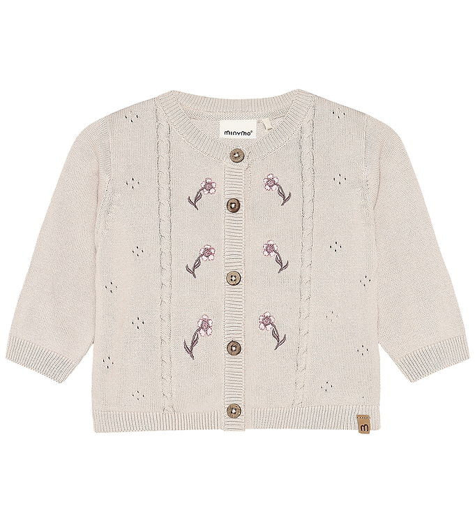 Minymo Cardigan - Strik - Pink Tint m. Blomster