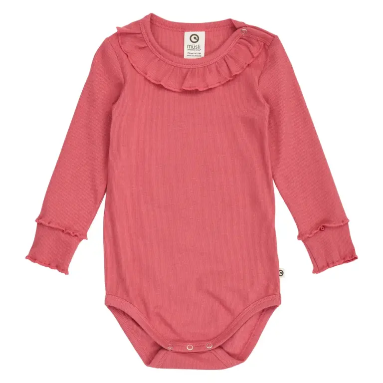 Müsli Cozy Me Langærmet Body Rib m. Flæser - Baroque Rose - 56