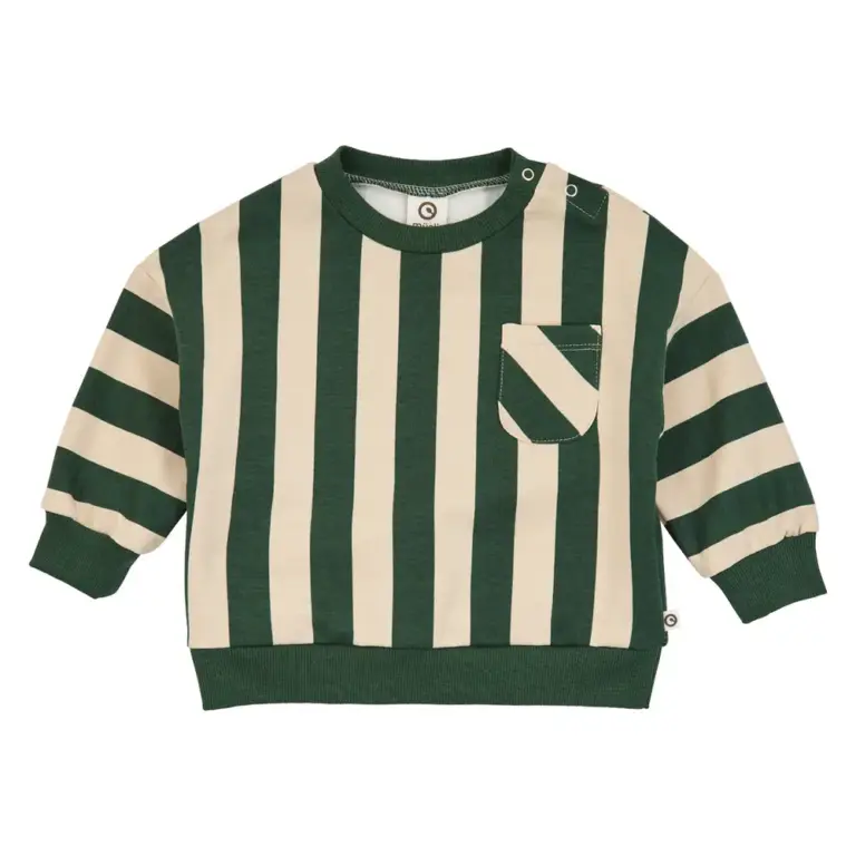 Müsli Stripe Sweatshirt - Oak/Forest Green - 68