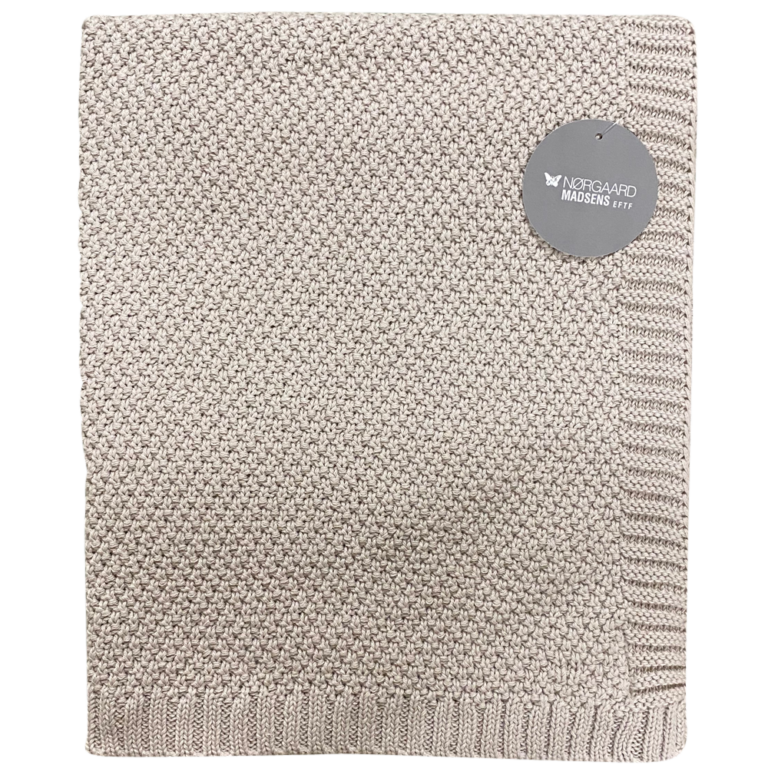 NM Bomuldsplaid, 75x100 cm. Strikket, Ensfarvet Beige