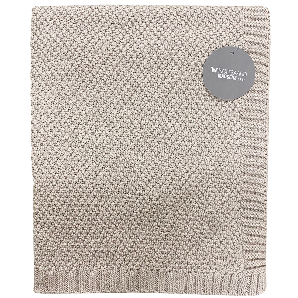 NM Bomuldsplaid, 75x100 cm. Strikket, Ensfarvet Beige