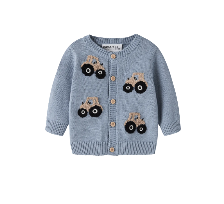 Name It London - LS Knit Cardigan - Ashley Blue/Tractor - 50 cm