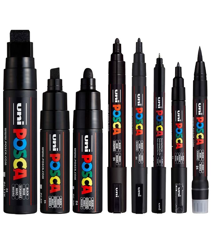 Posca Tuscher - 8 Spidsstørrelser - Sort